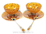 25345-С-2перс Янтарь Чайный набор с ложечкой на 2перс. 6 предм. Серебро 875* В П/У