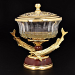 0032252/Ф-яшма Златоуст Икорница "ДВА ОСЕТРА" хрусталь, позолота, Яшма в П/У