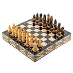 0063893 Нат.дерево ШАХМАТЫ-шкатулка дорожные резные ок 26*13*9см (черн)