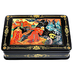 0050578/13*10см  Шкатулка лаковая миниатюра Холуй "Сказка о рыбаке и рыбке"40,0