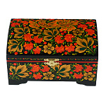 Шкатулка-сундучок "Птица и малина". Хохлома