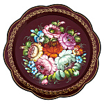 202807/d=33см  Поднос с росписью "Цветы"круглый волнистый край  бордовый
