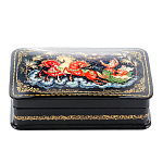 0060974/12*7см  Лаковая миниатюра Палех ШКАТУЛКА "Тройка" Романова