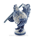 09233 Гжель Скульптура "Петух с косой" 13*14см Авт.Черновы Л.и В 