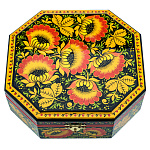 67905/17*16 Хохлома Шкатулка ВОСЬМИУГОЛЬН."Золотые цветы" черный фон Р 30 Н 0549
