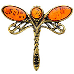0049801/1295.4 Брошь Стрекоза Лето (коньячный)
