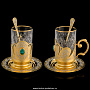 Чайный набор с подстаканниками "Малахитовый" на 2 персоны. Златоуст, фотография 1. Интернет-магазин ЛАВКА ПОДАРКОВ