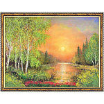 0052488/1423/30*40см  Нат.камень Картина"Закат в Сибири"  Багет  №4 31146