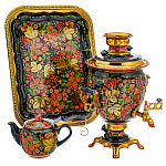 00694141/НР САМОВАР эл. ЖЕЛУДЬ 3л "КЛУБНИКА" с подносом и чайником