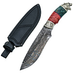 0090167 Оружие сувенирное Нож "ТИГР Шерхан" дамаск, рук-голова-серебр,П/У