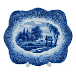 201210 Гжель Тарелка сувенирная настенная ЛЕТО В ДЕРЕВНЕ 18,5*15 см