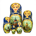 201089 Матрешка Санкт-Петербург, син  платок 5 мест 18 см