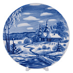 Тарелка декоративная "Зима в деревне". Гжель