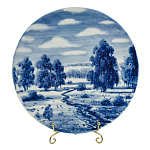 201224 Гжель Тарелка сувенирная настенная ЗИМА. ПЕЙЗАЖ диаметр 20 см