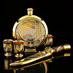 0049439 Златоуст Набор охотника NAO - 0621 (Фляжка + 3 рюмки охотн + нож Таганай NZK 1521)