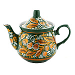 0080289 ХОХЛОМА чайник "Ландыши" зеленый фон (форма 1) 0,5