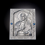  Иконка карманная, серебрение, камни."Св. Александр Невский"6*7см