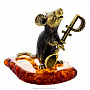 Статуэтка с янтарем "Мышь с ложкой Рубль" (коньячный), фотография 1. Интернет-магазин ЛАВКА ПОДАРКОВ