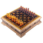 0057216/46*46*12,5см СУПЕР-ЦЕНА!!! Янтарь Шахматный ЛАРЕЦ с фигурами  (Янтарь в полиэфир.смоле, дуб)