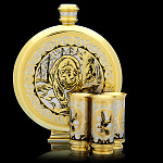 0021841/0620 Златоуст НАБОР ОХОТНИКА: Фляжка +3стопки, позолота в П/У NAO-0620