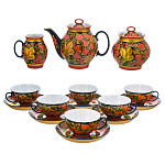 0074253 Хохлома Фарфор Сервиз Чайный"КЛУБНИКА" на 6 персон  (15 предметов) 