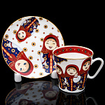 0070044 Фарфор Кофейная пара "ВЕСЕЛЫЕ МАТРЕШКИ" объем 80 мл