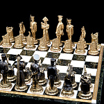 0057464 ШАХМАТЫ "ДЕРЕВЕНСКИЕ",доска камень 38*38 см,бронза