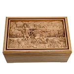 0065905/RTR-401.L Лото в резной шкатулке из ясеня "Поединок Пересвета с Челубеем на Куликовом поле" 