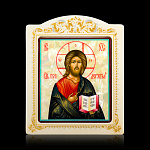 0066578-0076 Икона рукописная Спаситель перламутр 160-195 мм белая рама