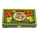 100431 ХОХЛОМА ШКАТУЛКА "ЯГОДЫ. Сюжет Сказка о царе Салтане" 180*100  (зеленый фон) Р11