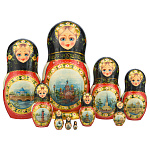 201087 Матрешка СПб СПАС НА КРОВИ, в хохломе ,10 мест 25-28 см