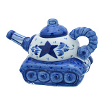 0046576/коб Гжель Чайник "Танк" Авт. Тарыгин М. В.