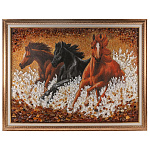 Картина янтарная "Лошади, бегущие по воде" 100х80 см