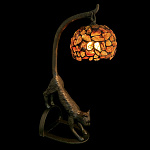 Настольная лампа из янтаря и бронзы "Кот"