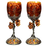 16018-С-2перс Янтарь НАБОР БОКАЛОВ "Виноград" Серебро 875*  2пр. в ПУ