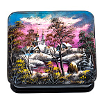 202558 Шкатулка с худ росписью "Зима в деревне",9*8*3 см