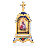 0055389/н Гжель КИОТ №10"Николай Чудотворец"настольный выс.10см