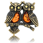 0045354/479.4 Брошь Совушки на ветке (белый)