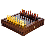 0069643  Шахматы "Европейские" (поле нат.камень) 34*34см  Фигуры Янтарные