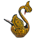 200087  Хохлома БРАТИНА "Лебедь" 35*30*33см, роспись- кудрина золотая на черном фоне 