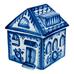 201652 Гжель ЧАЙНИЦА ДОМ, в коб,12,5*12,5*15 см