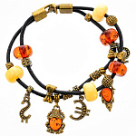 0058590 Браслет Оберег Денежный 6 янтарных бусин  на шнуре