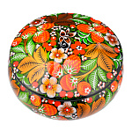 Деревянная круглая шкатулка с росписью "Клубника". Хохлома