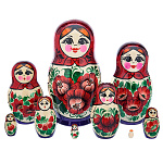 00151555/9м-18см/53-9 МАТРЕШКА СЕМЕНОВСКАЯ "Россиянка"  красный платок 18см