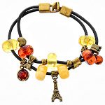 0058596 Браслет Оберег Париж 7 янтарных бусин на шнуре