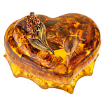 0059624-НП/ландыш  Изделия из янтаря ШКАТУЛКА "СЕРДЦЕ" 17*13*8см
