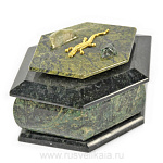 0012922/Ф Нат.камень Шкатулка "ЛИЛИЯ" большая со съем.крышкой змеевик  