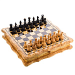 0058393/41*41см  Карельская береза ШАХМАТНЫЙ ЛАРЕЦ С  ФИГУРАМИ