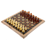 Шахматы с инкрустацией и фигурами из янтаря 34х34 см