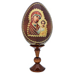 0076716/13см ЯЙЦО ПАСХАЛЬНОЕ С ЛИКОМ "БМ КАЗАНСКАЯ" на подставке 18см  (дерево)